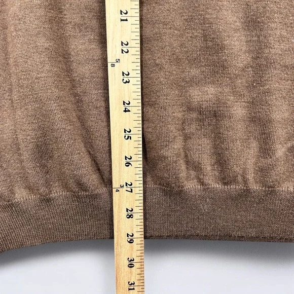 Brooks Brothers Sweater Men's XL Brown V-Neck Merino Wool Blend Stretch Preppy